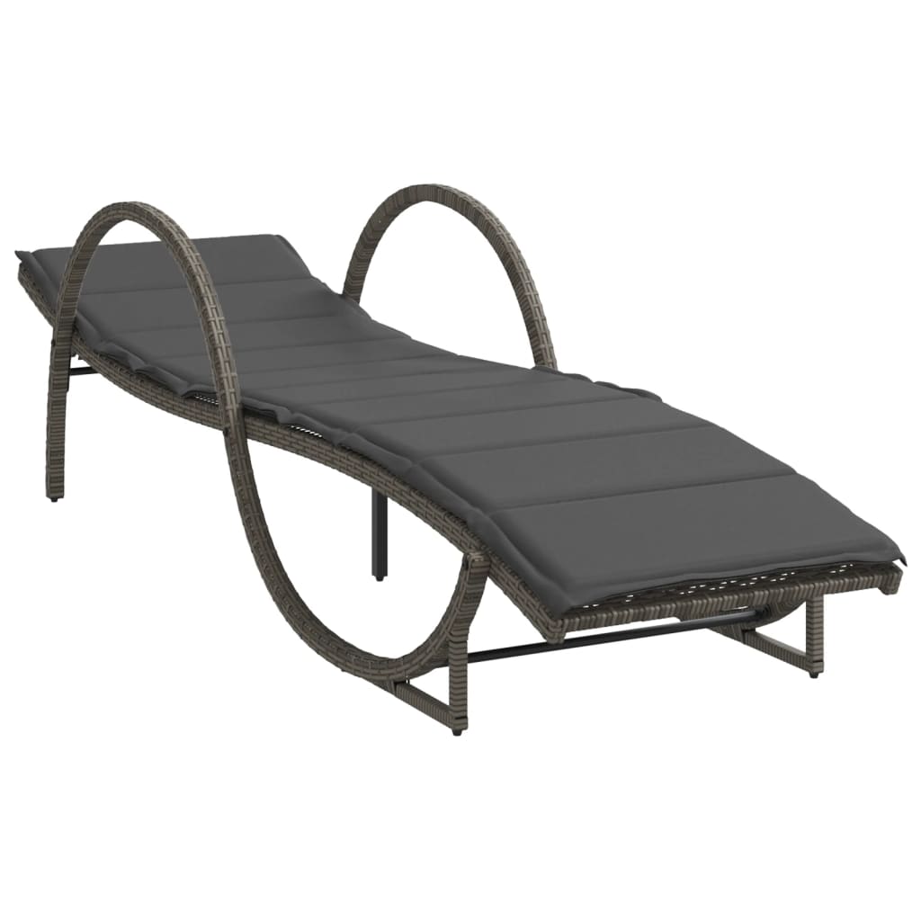 Grey Sun Lounger with Cushion 60x199x42 cm Poly Rattan