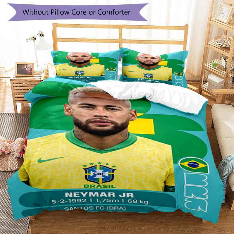 3pcs Neymar18 Design Cover Set - HD Printed Bedding with 1 Cover and 2 Pillowcases - Perfect for Home and Dorm Decor