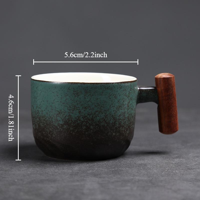 1PC Italian Espresso Coffee Cup Wooden Handle Latte Cup Vintage Coarse Pottery Mug Ceramic Afternoon Tea Cup