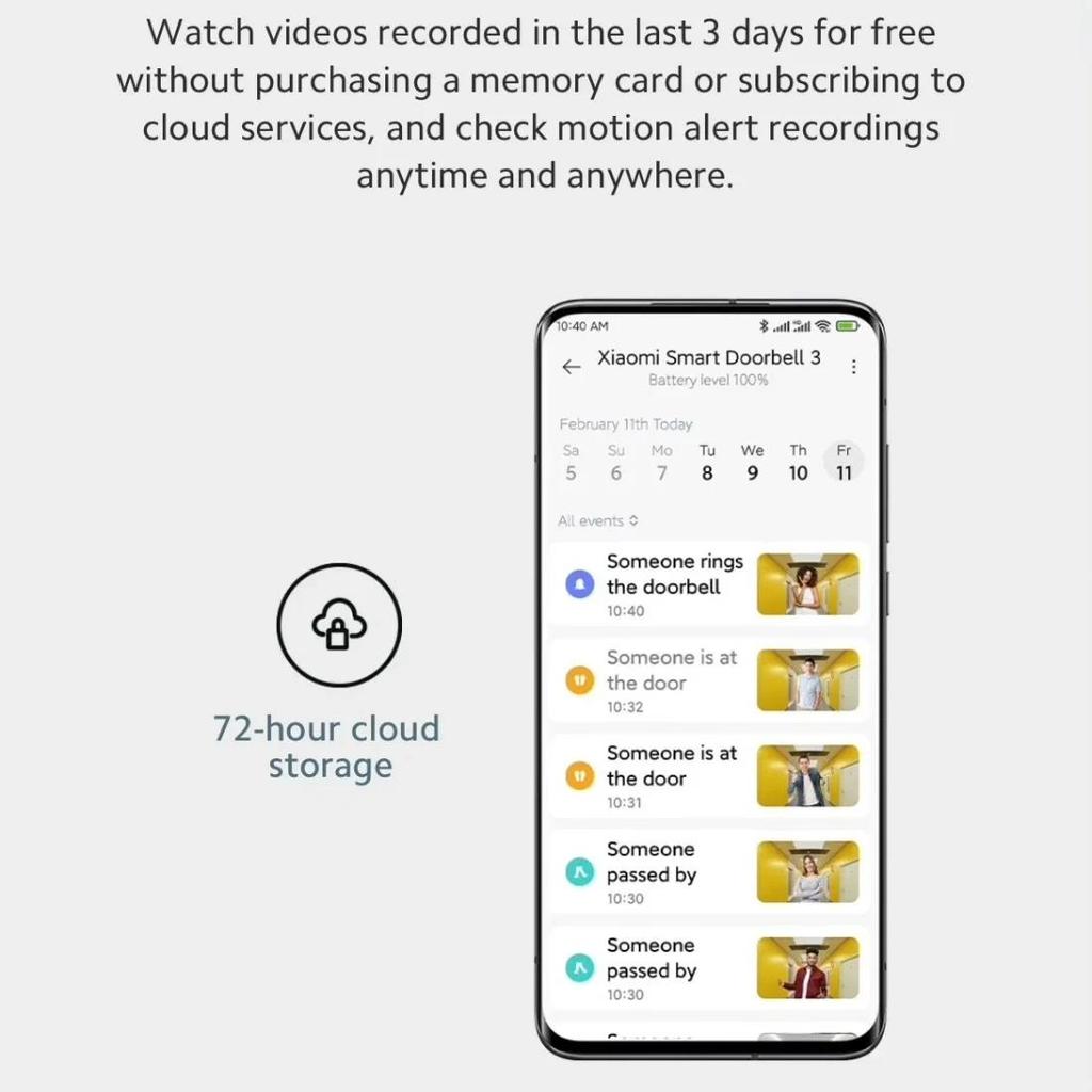 Xiaomi Умный дверной звонок 3 2K Ultra HD Видеодомофон с ночным видением Длительный срок службы батареи AI Распознавание человека Работает с приложением Mi Home