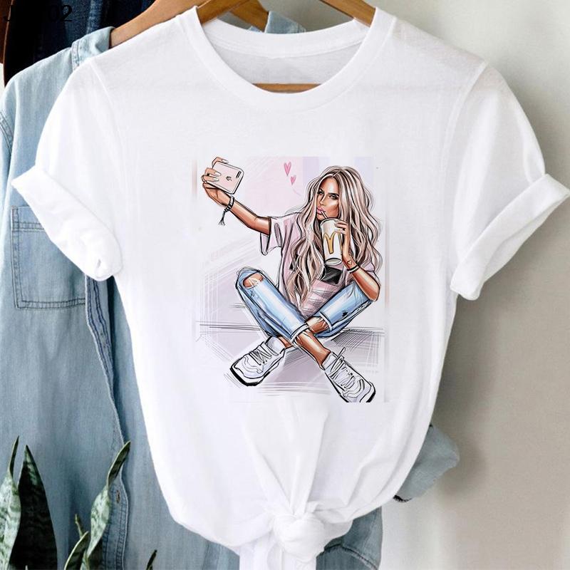 New Harajuku Women's Coffee Sweet Girl Printed Female T Shirt Cartoon Short Sleeve Summer Ladies T-shirt Tops Tee Tshirt Clothes