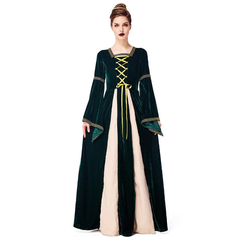 Cosplay retro European medieval suit dark green aristocratic court dress halloween suit adult stage performance costume