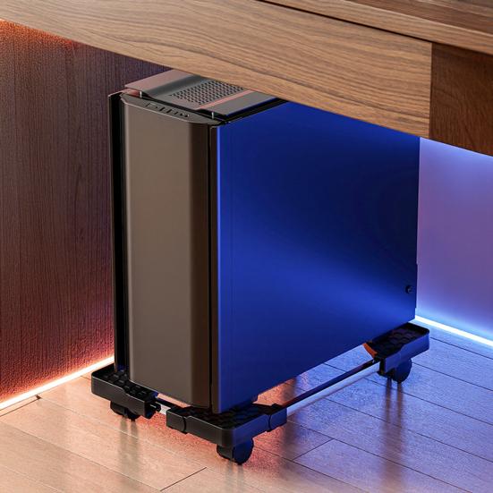 Computer Tower Stand with 4 Locking Caster Wheels Adjustable Heavy Duty Metal Computer CPU Holder Home Office Ventilated PC Tower Cart Floor Stand