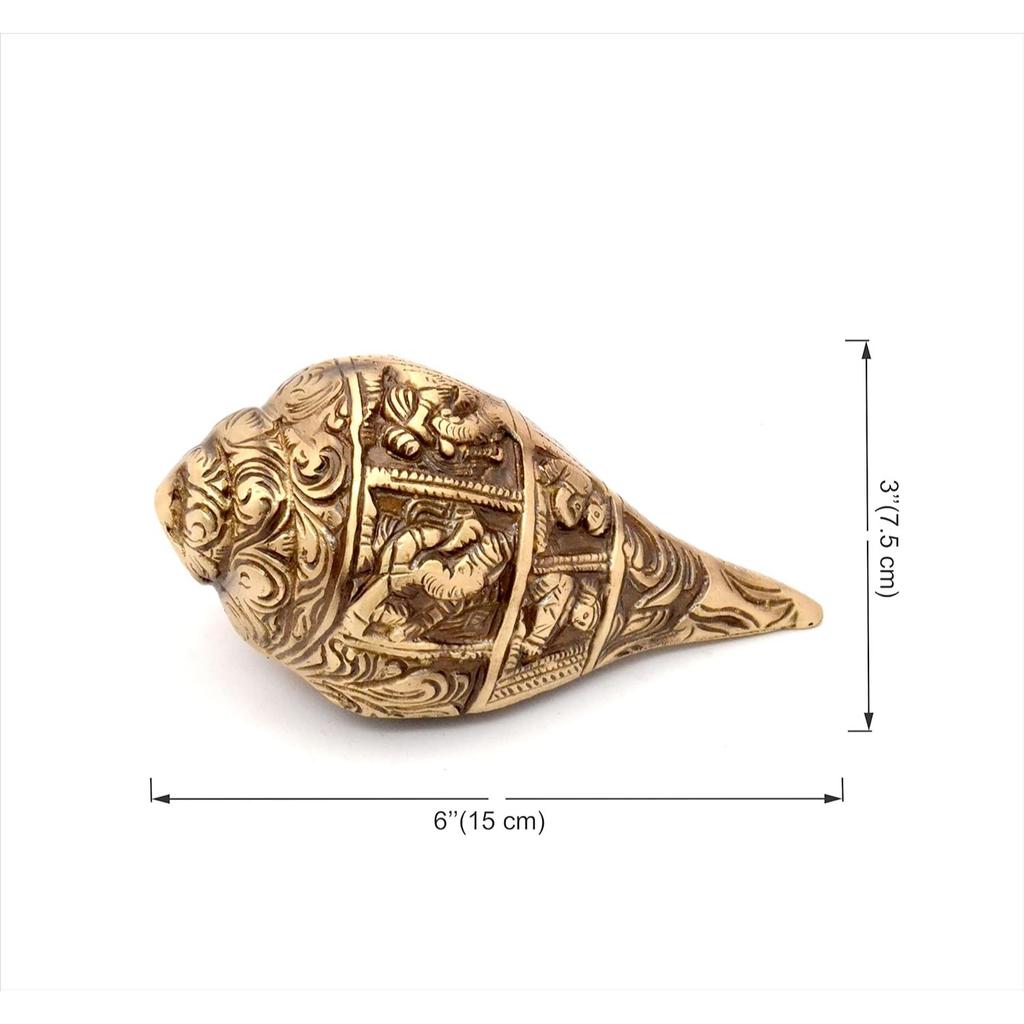 Ganesha Carving Brass Shankh Showpiece, Attractive Brass Conch for Temple/Home, Shankh for Pooja, Mandir Decorations Items