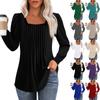 Long Sleeve Shirts For Women Tops Dressy Casual Blouses Pleated Square Scooped Neck Tunic Tops