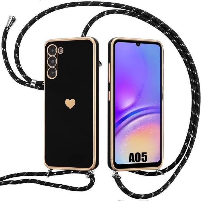 Coque - Samsung - Galaxy A05 - Antichoc - Silicone - Lanière Nylon - Motif Cœur