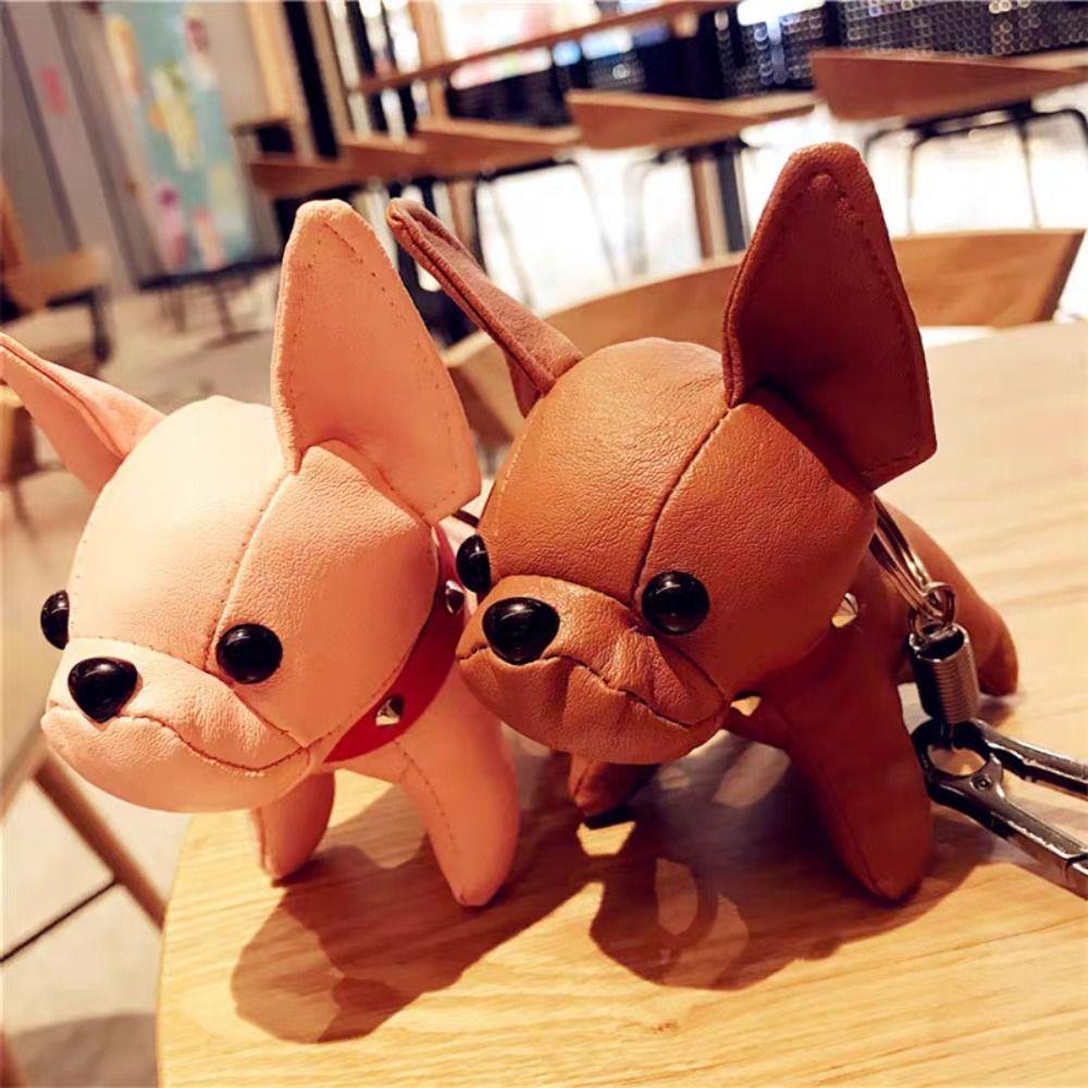 French Bulldog Dog Pendant Cartoon Dog Dolls Kawaii Chubby Leather Keychain Gift