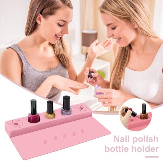 Silicone Nail Polish Holder Stand Anti-Spill Organizer 5 Slot 2 In 1 Nails Art Accessories Manicure Hand Rest Work Station for Manicure Pedicure