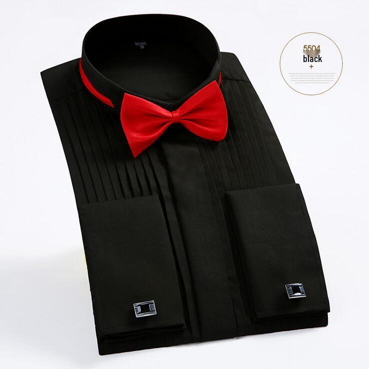 Мужская вечерняя рубашка с длинным рукавом, воротником-ласточкой, однотонная, для свадеб и фотостудий