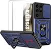 Case and 2 Tempered Glasses for Samsung Galaxy S25 Ultra - Shockproof Protection with Rigid Anti-Scratch Camera Cover - Navy Blue