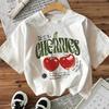 Retro Cherries Fruit Graphic T‑Shirt Men Women Casual Short Sleeve Tee Vintage Aesthetic Letter Print Unisex Streetwear Tops