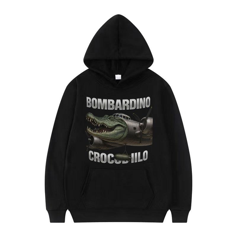 Bombardino Crogodilo Funny Plane Bomber Meme Hoodie Italian Brainrot Tralalero Tralala Humor Sweatshirt Men Women Loose Pullover