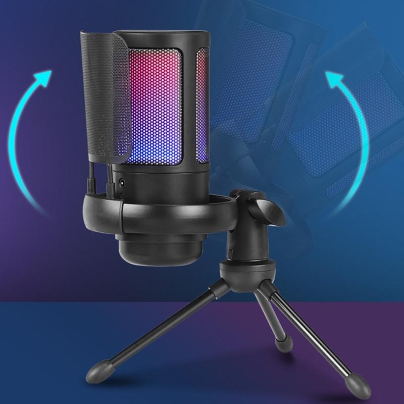 USB-конденсаторный микрофон 192 кГц, регулируемая подсветка, для компьютеров, игр и стриминга, подкастинга, живого пения, микрофон
