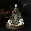Halloween Skull Mountain Backflow Incense Burner Waterfall Incense Holder with 12 Incense Cones And Stick Resin Aromatherapy Holder for Gothic