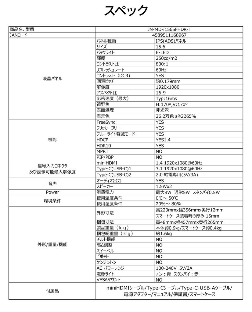 JAPANNEXT дюймовая IPS панель совместимый Full HD разрешение мобильный монитор miniHDMI USB HDR со смарт-чехлом [Ограниченные продажи] 15.6 мультитач (1920x1080)
