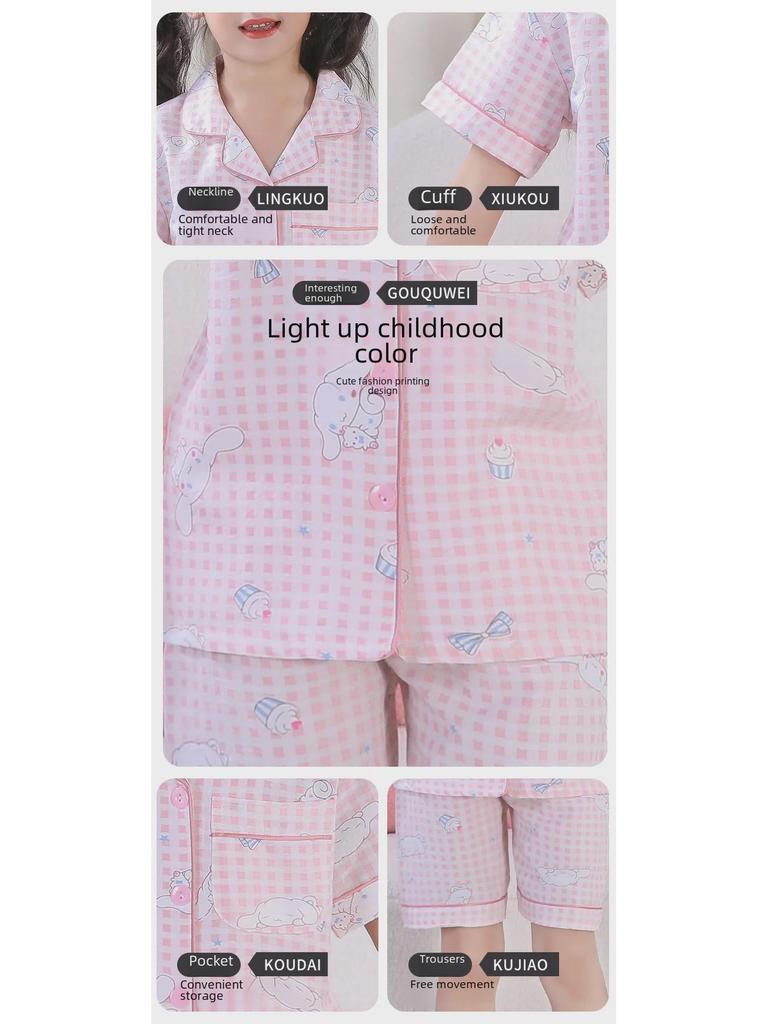 Пижамные комплекты Cross-border Summer Cloud Cotton Cartoon для девочек — топы с короткими рукавами и шорты для детей среднего и старшего возраста.