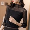 High Neck Mesh Base Shirt for Women Autumn Winter Stylish Interior Small Shirt with Thick Velvet Long Sleeved Lace Top T-Shirts Women’s