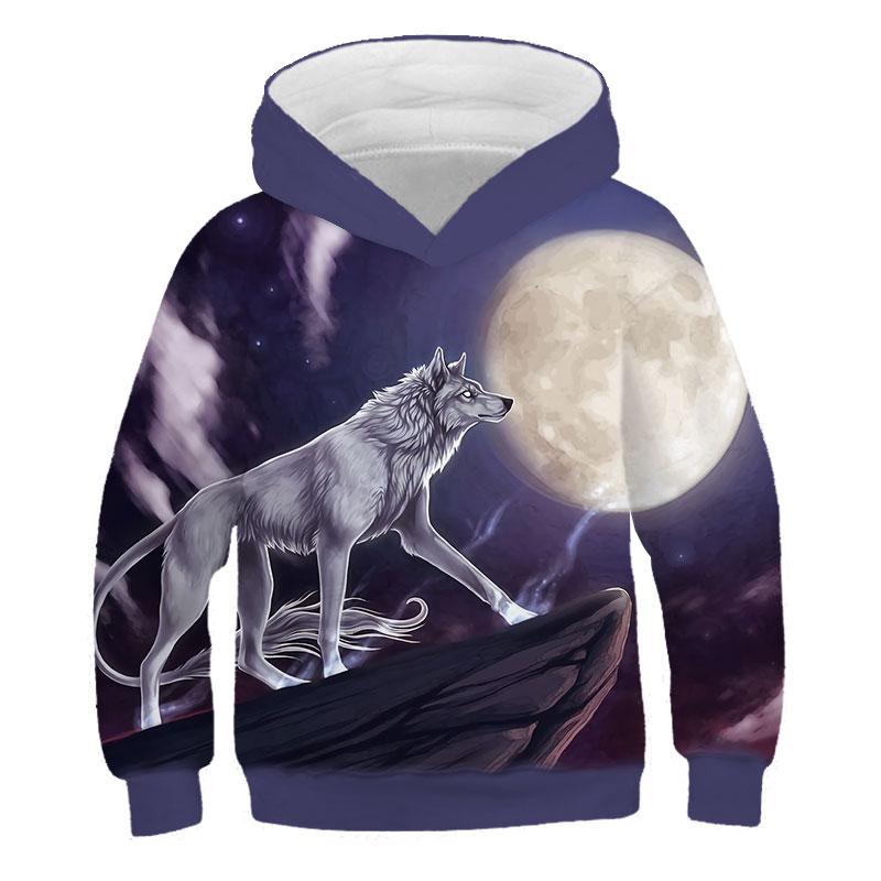 Модные толстовки унисекс с 3D принтом волка, детские толстовки с длинными рукавами для мальчиков, топы для маленьких детей, одежда для девочек 1-14 лет, уличная одежда