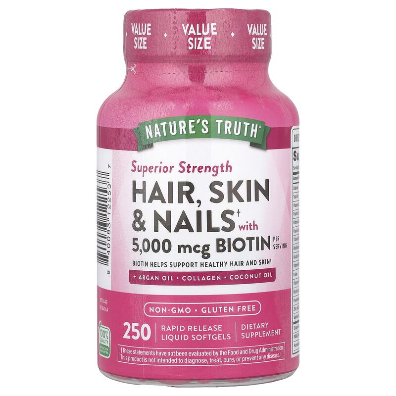 Hair, Skin & Nails with Biotin, Superior Strength, 250 Rapid Release Liquid Softgels