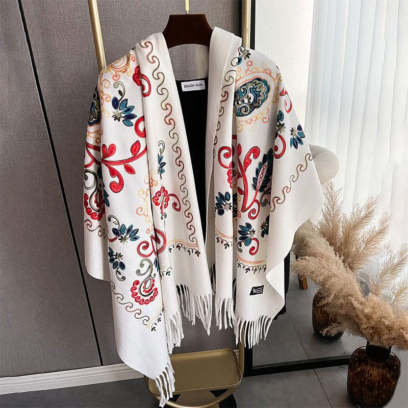 Winter Warm Cashmere Scarf for Women Paisley Embroidery Pashmina Blanket Thick Shawl Wrap Neckerchief Elegant Poncho Bufanda