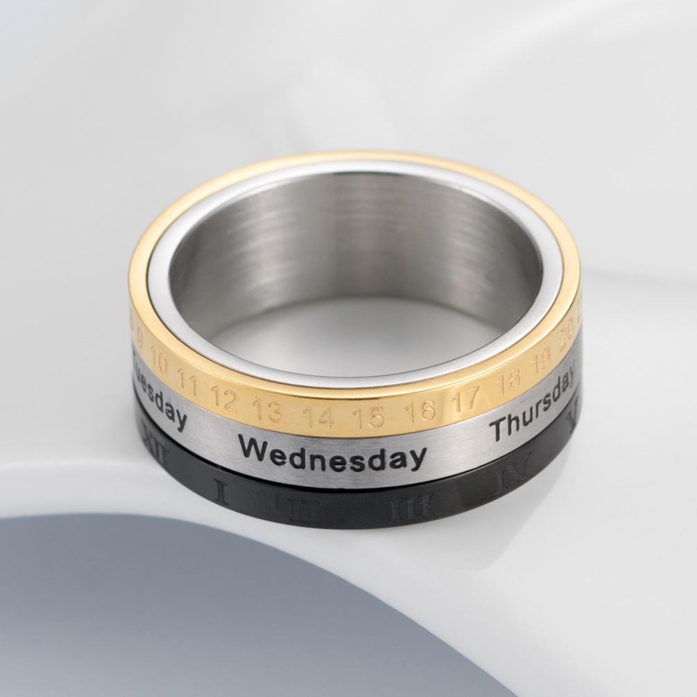 Кольцо-календарь из титановой стали с римскими цифрами для мужчин