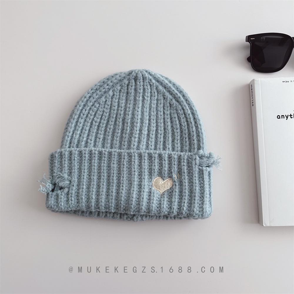 Children, Knitted Hats, Autumn and Winter, Holes, Heart-shaped Embroidery, Boys and Girls, Warm Hats, Woolen Hats