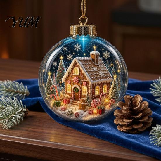Decorative Props for Holiday Gatherings Christmas 3D Faux Crystal Ball Hanging Ornaments with Warm LED Coordinated Tree Supplies Lights, Luminous