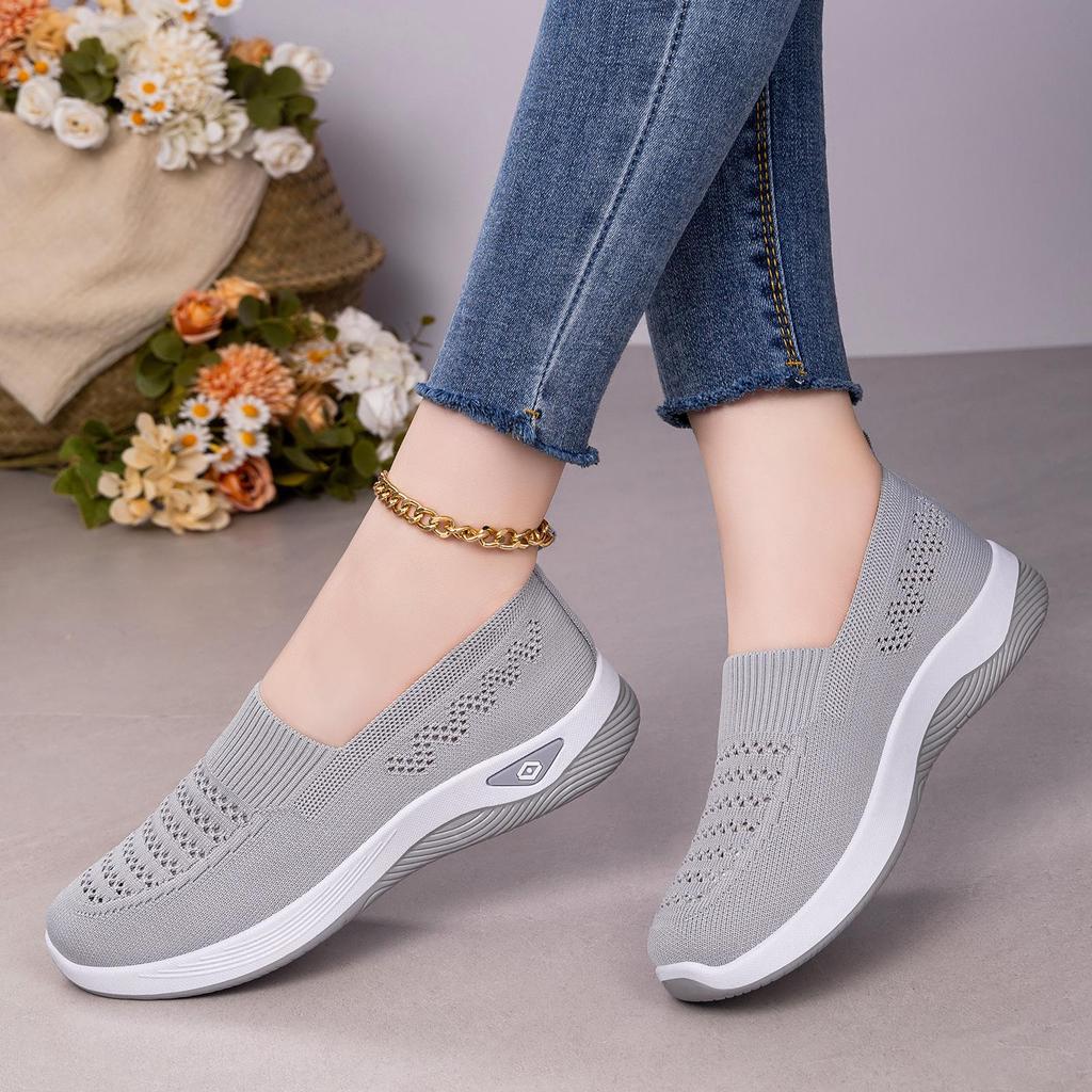 Женские повседневные кроссовки на плоской подошве Flyknit большого размера, дышащие - Универсальные, однотонные.