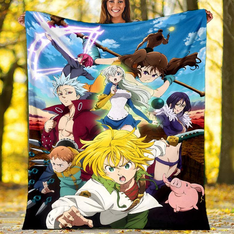 1pc Seven Deadly Sins1 Theme Soft Flannel Throw Blanket - Digital Print, Polyester, Cozy for All Seasons, Perfect for Outdoor, and Travel