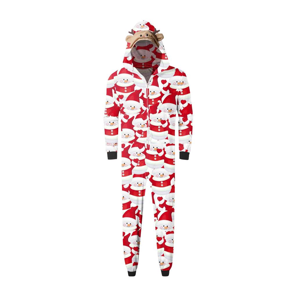 Комплект комбинезона на молнии с капюшоном и длинными рукавами для всей семьи с рождественским принтом