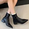 Pointed Short Boots Women's Thick Heel Retro Chelsea Boots 2025 New Martin Boots British Style Fashion Medium Heel Thin Boots