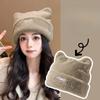 Милая плюшевая шапка с медвежьими ушками, женская утолщенная теплая шапка для защиты ушей, шерстяная шапка большого обхвата головы, универсальная вязаная шапка-балаклава