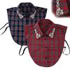 Women Plaid Fake Collar Red Blue Christmas Plaid Collar with Rhinestones Detachable False Collar for Sweater Sweatshirt Hoodie