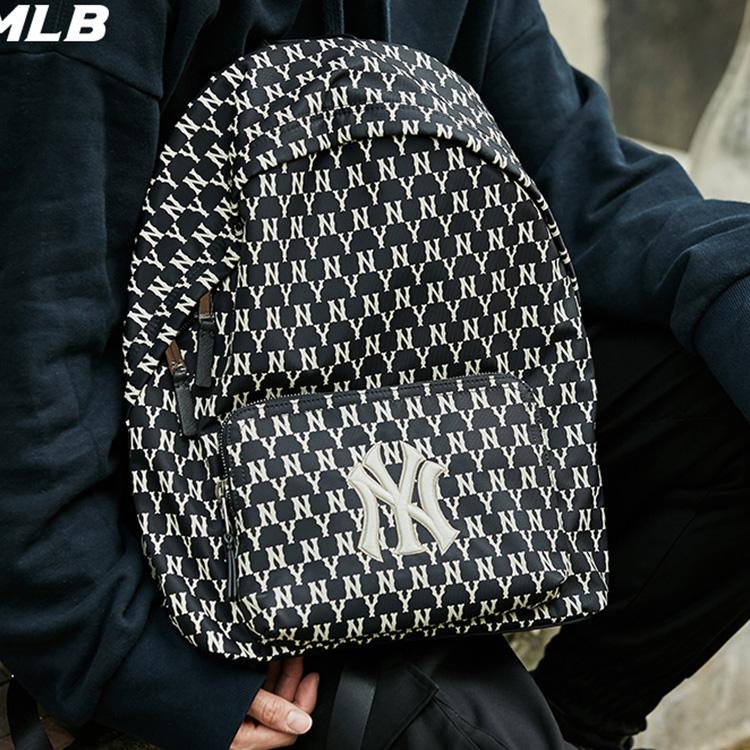 MLB Monogram Series Casual Sports Logo Polyester Backpack Unisex Backpack Black 3ABKL021N