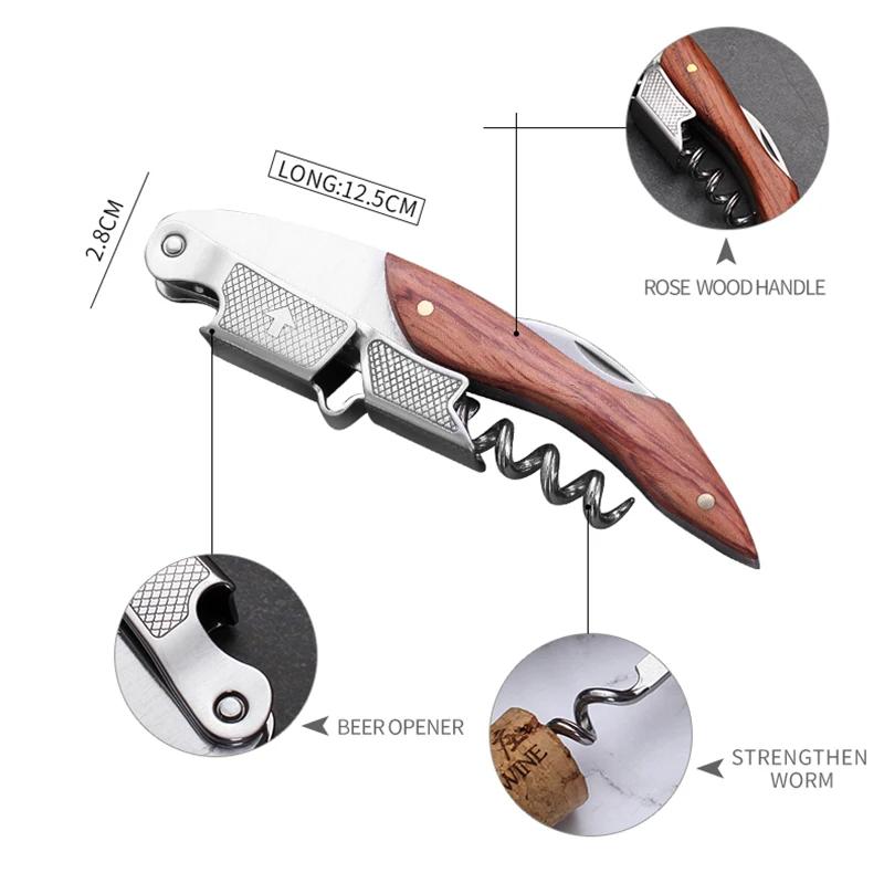 Professional Corkscrew Wine Key with Ergonomic Wood Grip Beer Bottle Opener Multifunction Beer Cap Bottle Opener Kitchen Tool