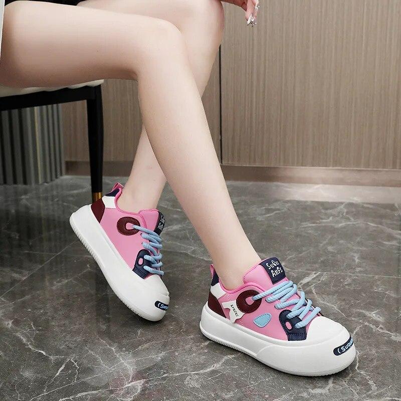 New Spring/Summer Elevated Board Shoes Thick Sole Colored Women's Shoes Casual Student Versatile Little White Shoes