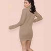Women's Knitted Turn-Down Collar Sweater Dress - Loose Mid-Length Solid Color Pullover