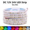 12V 24V 2835 Led Strip Light Diode Tape 5m 10m 120LEDs/m Soft Lamp Bar 8mm PCB White/Warm White/Blue/Red/Pink/Green/