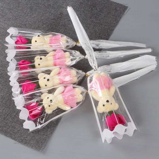 Букет из роз на День святого Валентина с мишкой Одиночная мыльная роза с плюшевым мишкой Искусственный букет роз Подарки на свадьбы, юбилеи