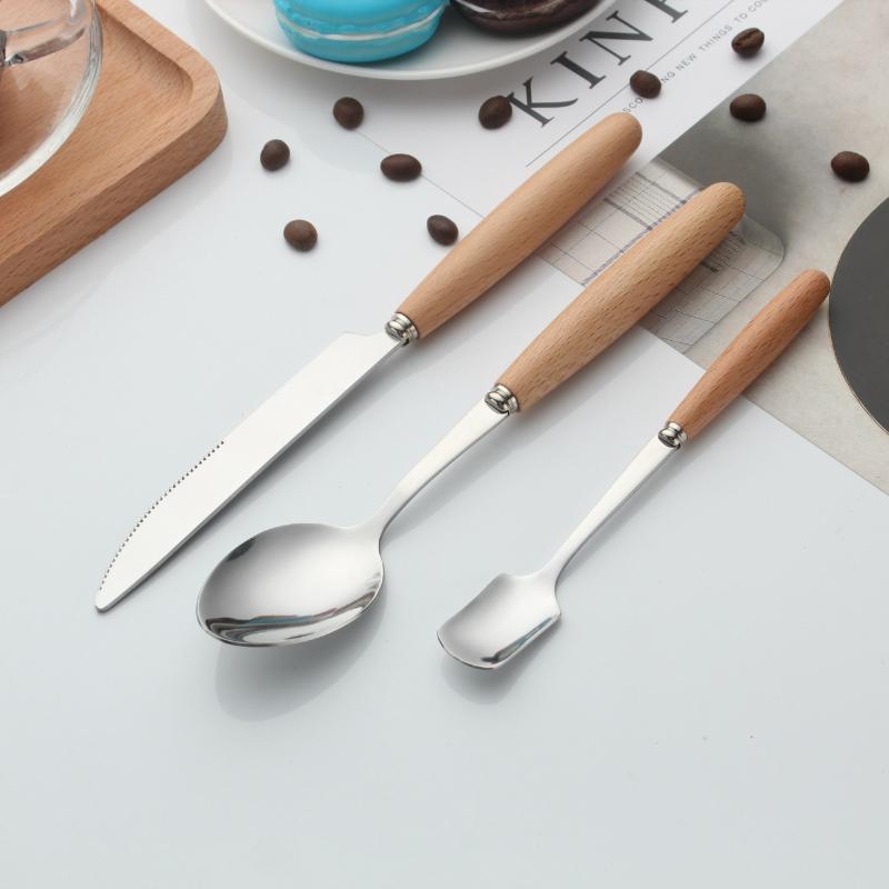 HANYANG креативная деревянная ручка из нержавеющей стали, западный нож и вилка, бытовая гостиничная ложка, рисовая ложка, суповая ложка, десертная ложка