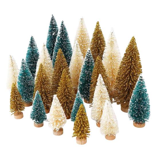 Yousheng 24/45 шт. Мини-рождественская елка, искусственные мини-сосны с деревянной основой, многоразовые красочные елочные украшения для домашней вечеринки своими руками