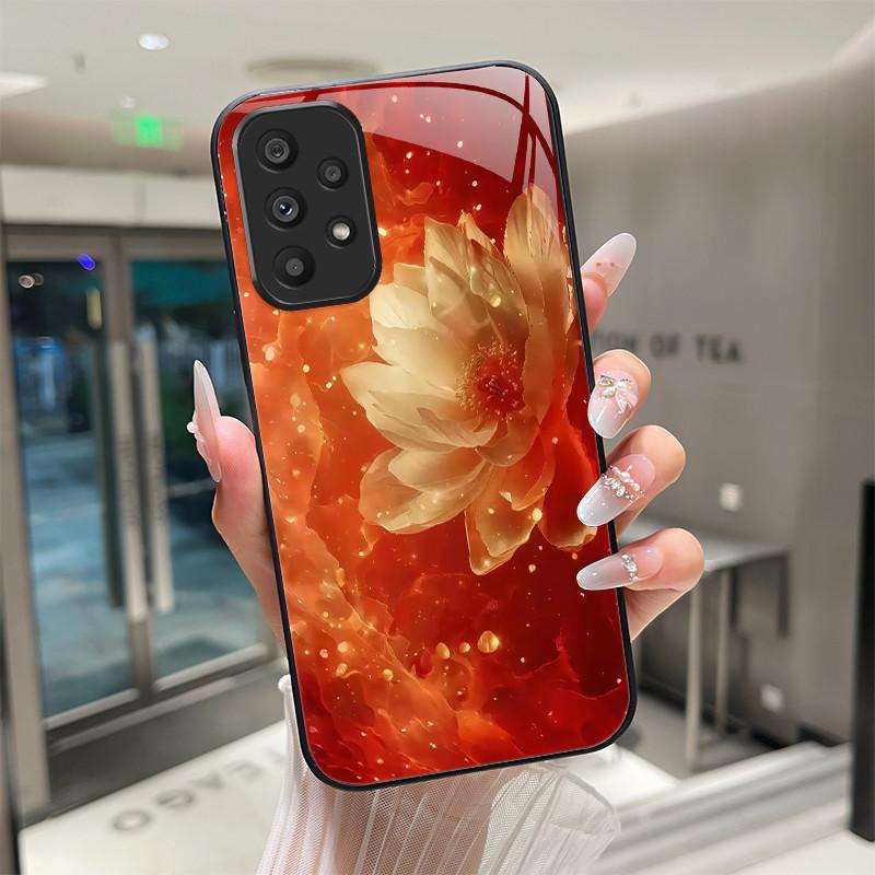 Cute Cartoon Cats Flower Case For Samsung Galaxy A52 A52S A72 4G 5G Tempered Glass Phone Case Protective Back Cover Hard Shell