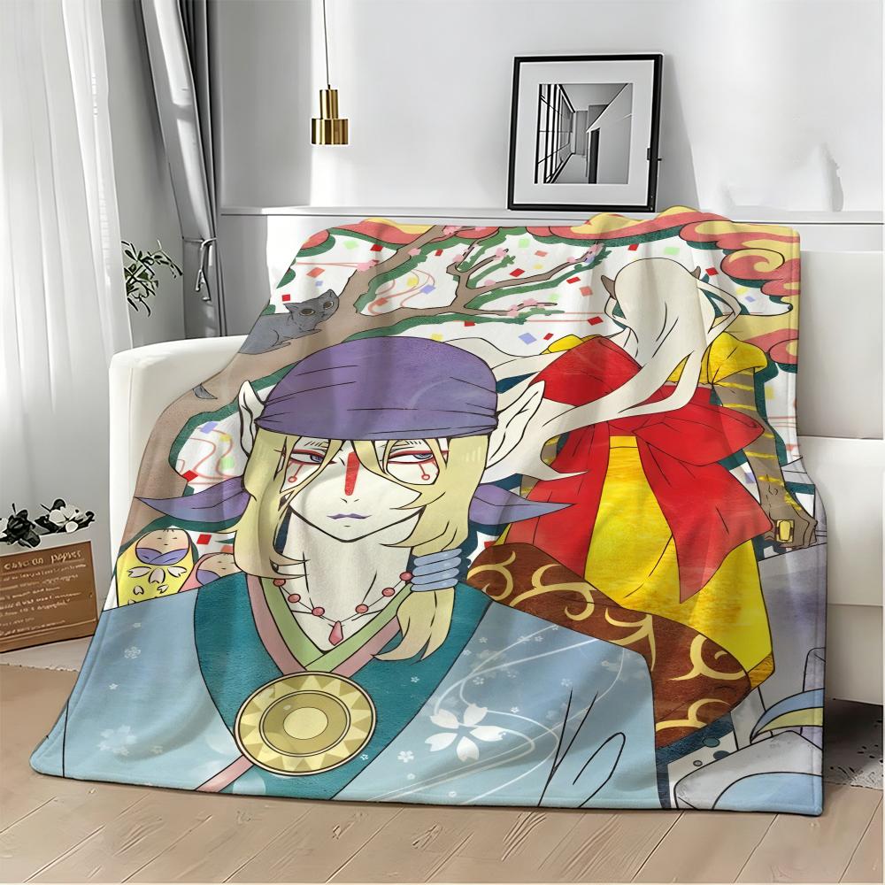 Ukiyo e style Yokai Anime M-Mononokes Throw Lightweight 240g Flannel Blanket Soft Skin-friendly for Summer Cooling