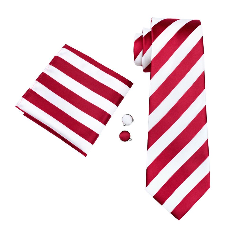 Hi-Tie Мужской комплект шелкового галстука в красно-белую полоску, брошь, галстук, носовой платок, запонки, зажим для галстука на свадьбу