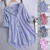 Women's Shirt Striped Printed Long Sleeve Half Button Autumn Casual Fitted Shirt