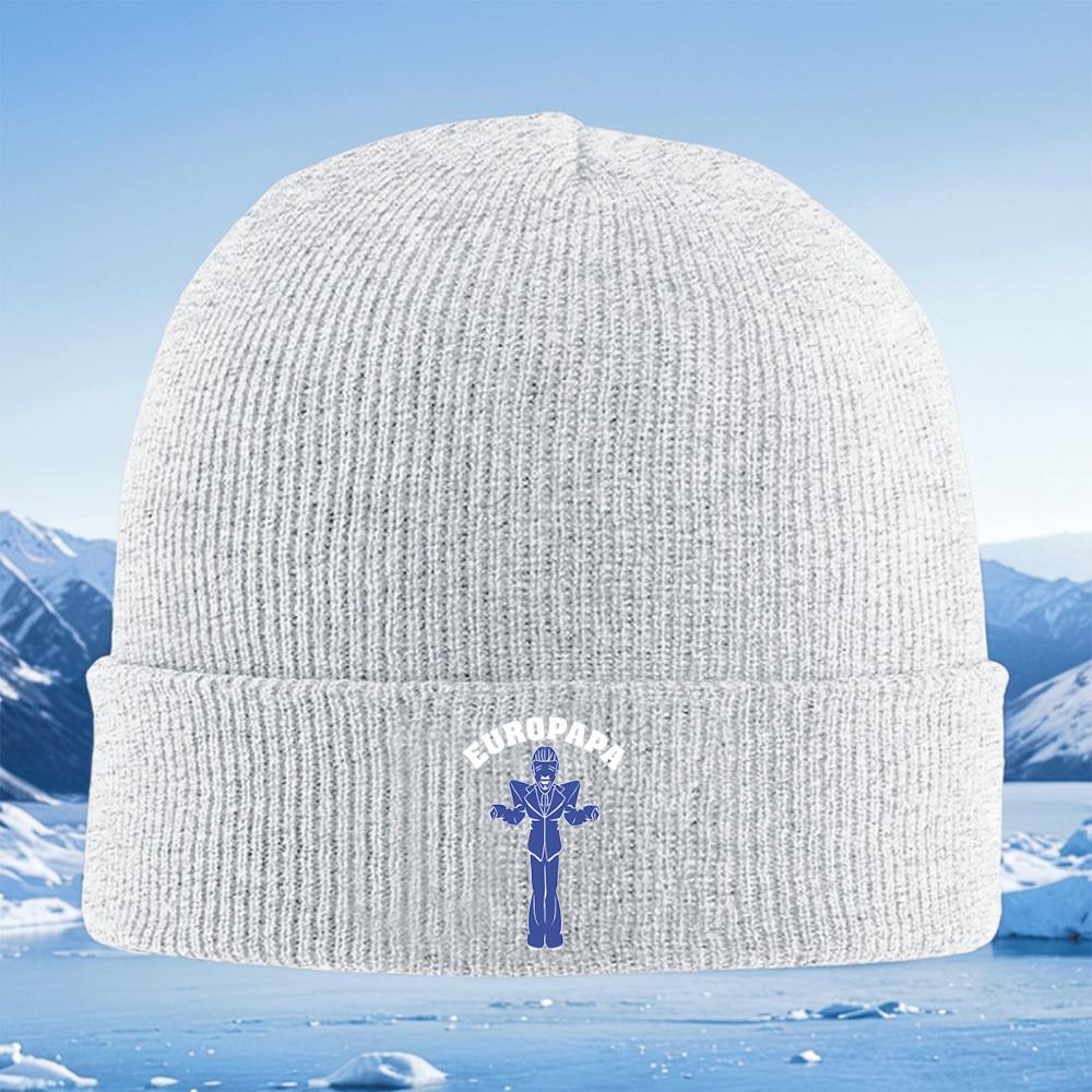 Man in suit and text Europapa Men Women Unisex Knitted Hat Beanie Pullover Cap Winter Thermal Warm Christmas Outdoor Cycling Hik
