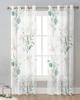 Green Leaf Eucalyptus Plant Tulle Living Room Decoration Transparent Sheer Curtains Bedroom Kitchen Voile Chiffon Drapes
