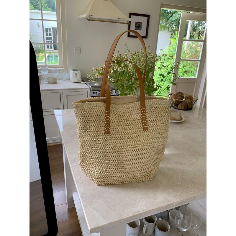 Летняя большая вместительная соломенная плетеная сумка для женщин, новая модная сумка через плечо для поездок на работу на пляж, плетеная сумка-тоут