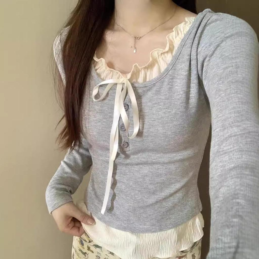 Autumn 2024 Women's Slim-Fit Two-Piece Long-Sleeve Chic Layered T-Shirt