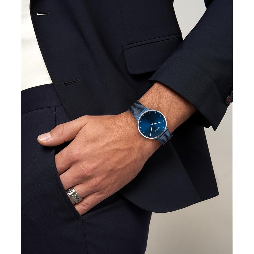 [Официальный импорт] BERING Мужские и женские (унисекс) Аналоговые кварцевые часы, Коллекция Ultra Slim, 18440-397 (синий), Ремешок из нержавеющей стали, Длинный-